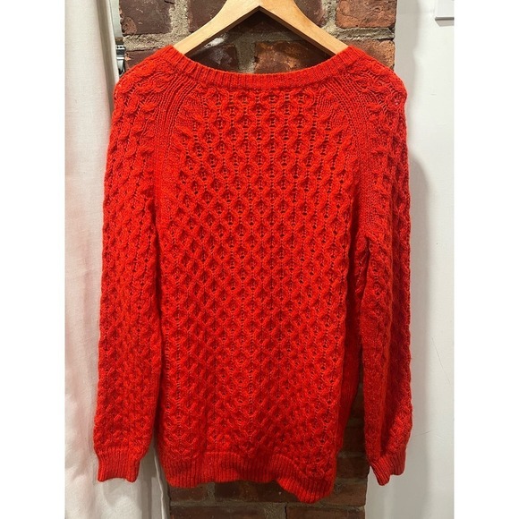 Women’s Preppy Cableknit Chunky Oversized Sweater Orange Red Small - Picture 4 of 7